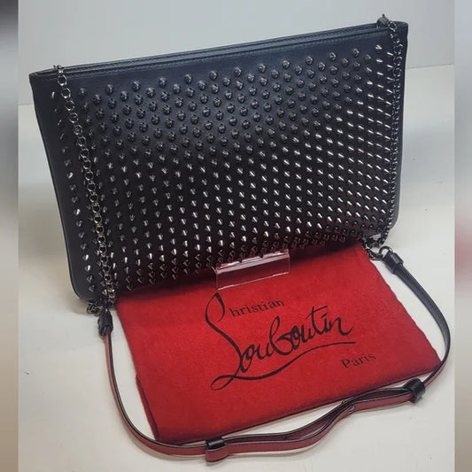 Christian Louboutin Loubiposh Black Leather Studded Clutch