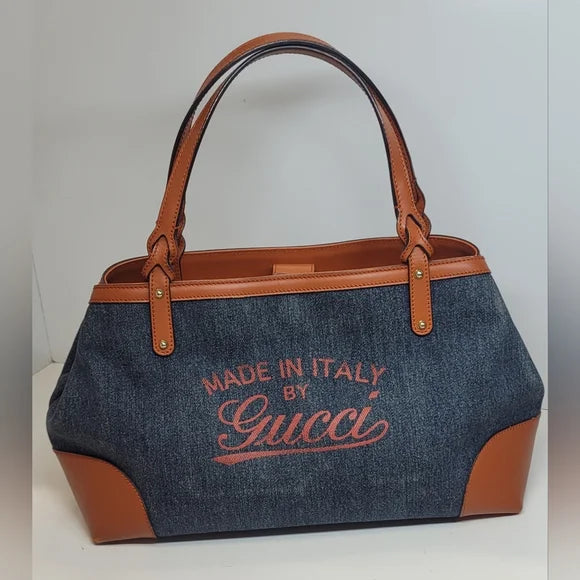 Gucci Blue Denim Leather Handbag