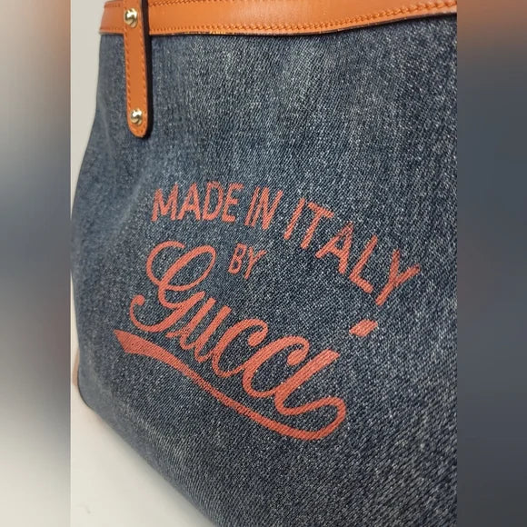 Gucci Blue Denim Leather Handbag